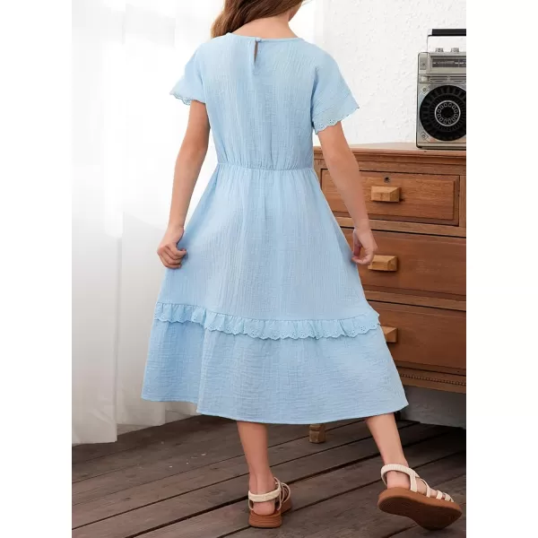 imageblibean Girls Cotton Short Sleeve Dresses Lace Semi Formal Dress Size 615 YearsLight Blue