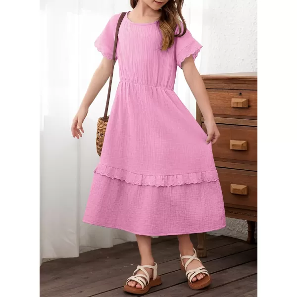imageblibean Girls Cotton Short Sleeve Dresses Lace Semi Formal Dress Size 615 YearsPink