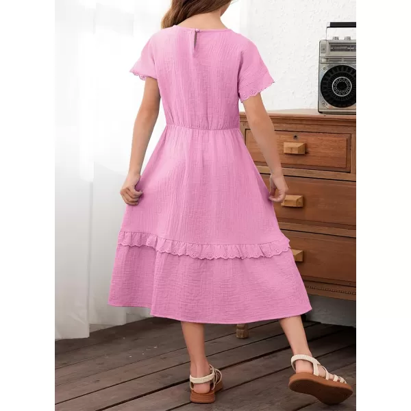 imageblibean Girls Cotton Short Sleeve Dresses Lace Semi Formal Dress Size 615 YearsPink