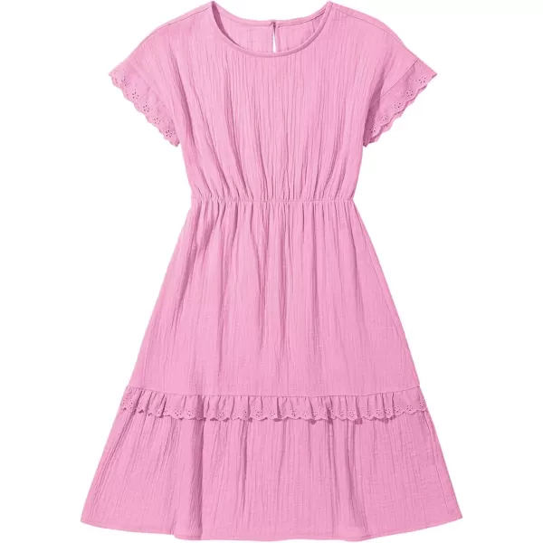 imageblibean Girls Cotton Short Sleeve Dresses Lace Semi Formal Dress Size 615 YearsPink