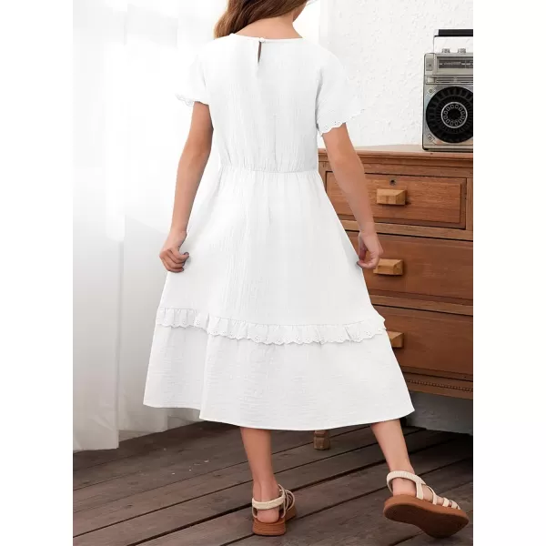 imageblibean Girls Cotton Short Sleeve Dresses Lace Semi Formal Dress Size 615 YearsWhite