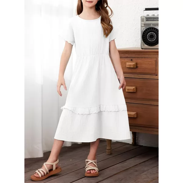 imageblibean Girls Cotton Short Sleeve Dresses Lace Semi Formal Dress Size 615 YearsWhite