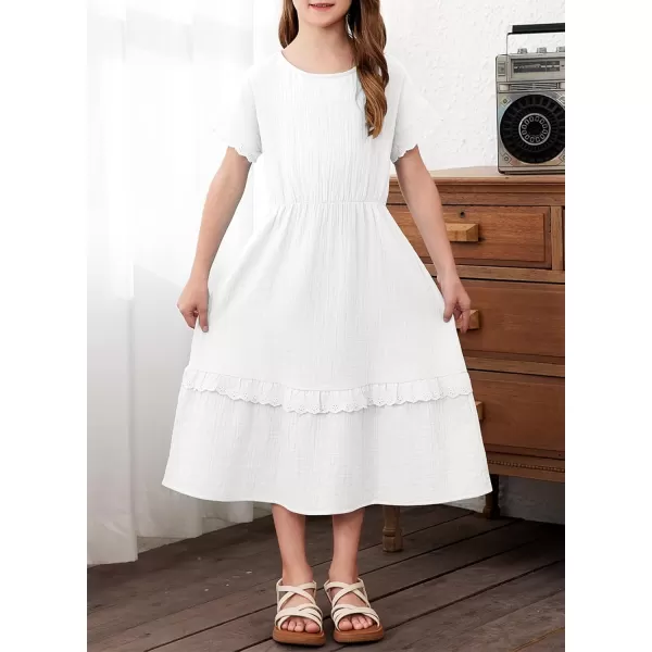imageblibean Girls Cotton Short Sleeve Dresses Lace Semi Formal Dress Size 615 YearsWhite
