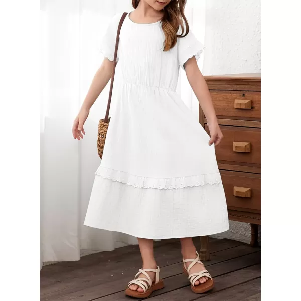 imageblibean Girls Cotton Short Sleeve Dresses Lace Semi Formal Dress Size 615 YearsWhite