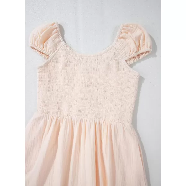 imageblibean Teen Girls Summer Cotton Dresses Smocked Sleeveless Sun Dress Size 615 YearsA Beige