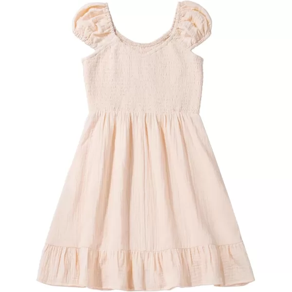 imageblibean Teen Girls Summer Cotton Dresses Smocked Sleeveless Sun Dress Size 615 YearsA Beige