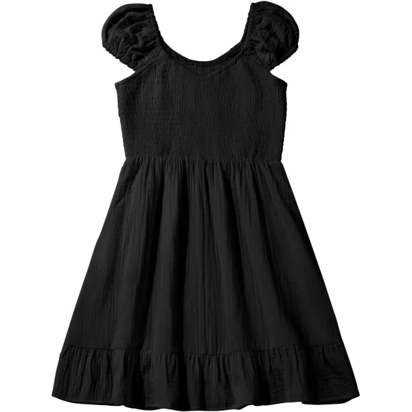imageblibean Teen Girls Summer Cotton Dresses Smocked Sleeveless Sun Dress Size 615 YearsA Black