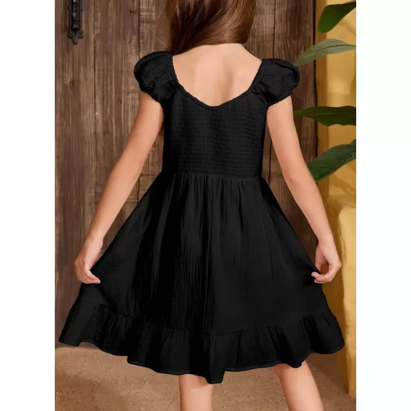 imageblibean Teen Girls Summer Cotton Dresses Smocked Sleeveless Sun Dress Size 615 YearsA Black