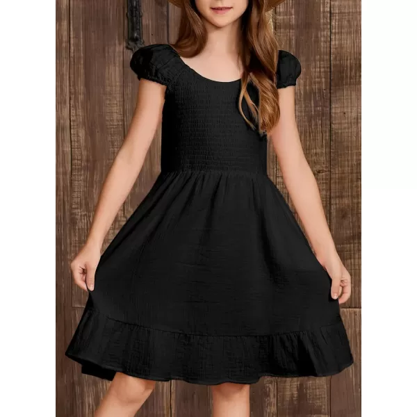 imageblibean Teen Girls Summer Cotton Dresses Smocked Sleeveless Sun Dress Size 615 YearsA Black