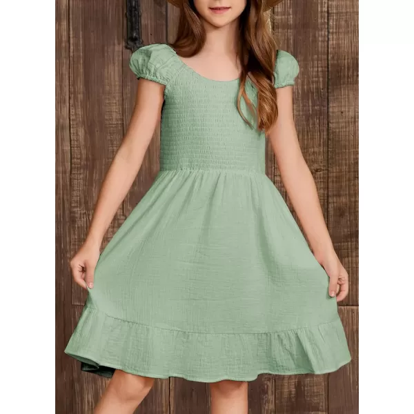 imageblibean Teen Girls Summer Cotton Dresses Smocked Sleeveless Sun Dress Size 615 YearsA Green