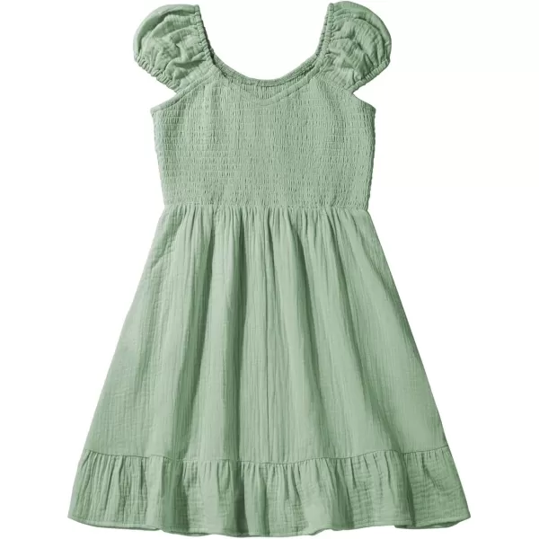 imageblibean Teen Girls Summer Cotton Dresses Smocked Sleeveless Sun Dress Size 615 YearsA Green