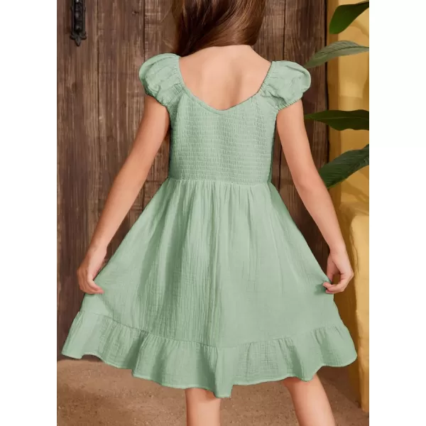 imageblibean Teen Girls Summer Cotton Dresses Smocked Sleeveless Sun Dress Size 615 YearsA Green