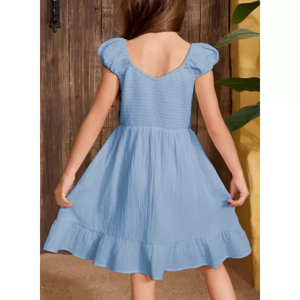 imageblibean Teen Girls Summer Cotton Dresses Smocked Sleeveless Sun Dress Size 615 YearsA Light Blue