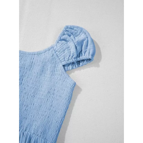 imageblibean Teen Girls Summer Cotton Dresses Smocked Sleeveless Sun Dress Size 615 YearsA Light Blue