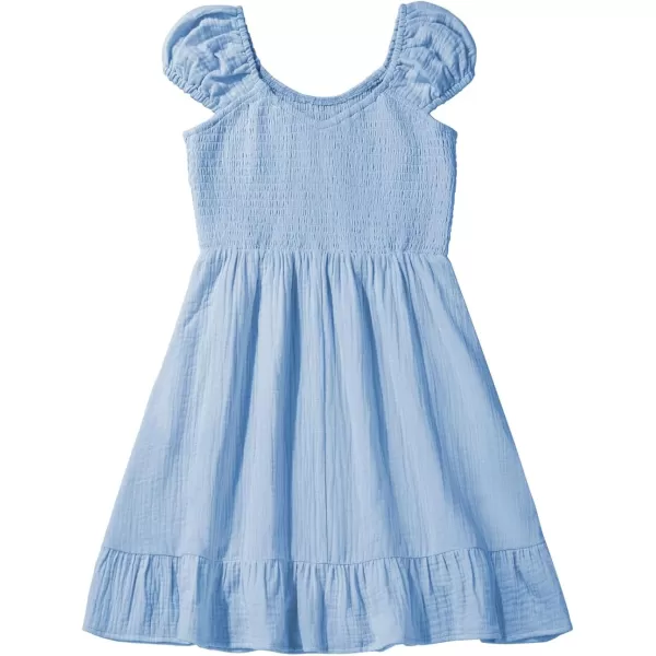 imageblibean Teen Girls Summer Cotton Dresses Smocked Sleeveless Sun Dress Size 615 YearsA Light Blue