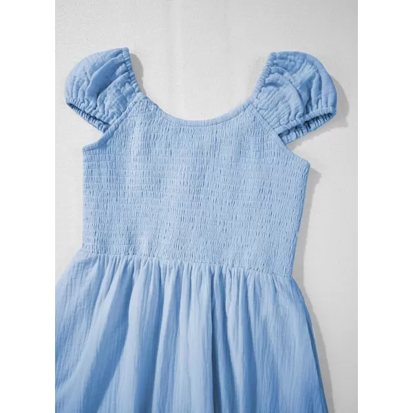 imageblibean Teen Girls Summer Cotton Dresses Smocked Sleeveless Sun Dress Size 615 YearsA Light Blue