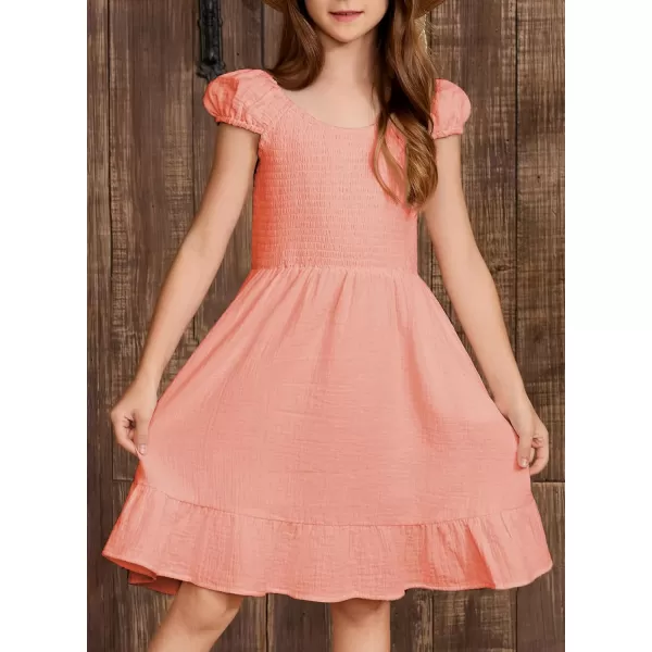 imageblibean Teen Girls Summer Cotton Dresses Smocked Sleeveless Sun Dress Size 615 YearsA Pink