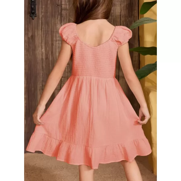 imageblibean Teen Girls Summer Cotton Dresses Smocked Sleeveless Sun Dress Size 615 YearsA Pink