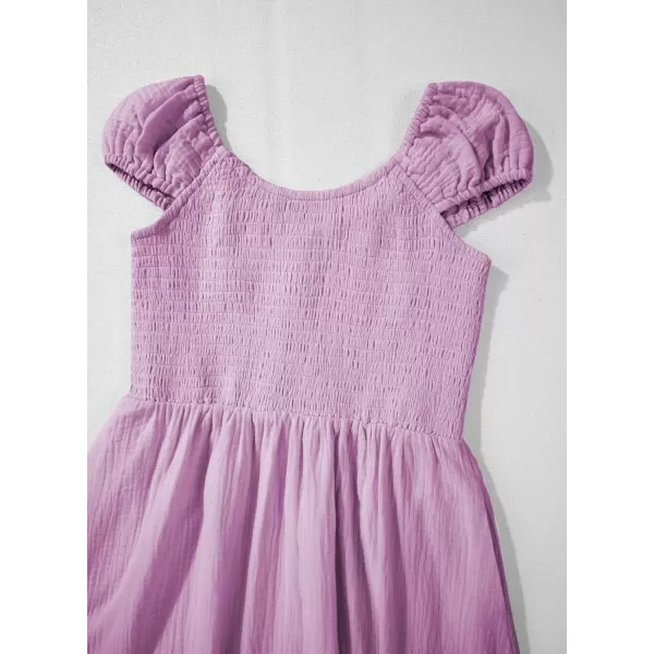 imageblibean Teen Girls Summer Cotton Dresses Smocked Sleeveless Sun Dress Size 615 YearsA Purple