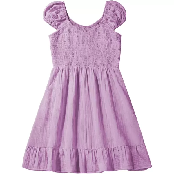 imageblibean Teen Girls Summer Cotton Dresses Smocked Sleeveless Sun Dress Size 615 YearsA Purple