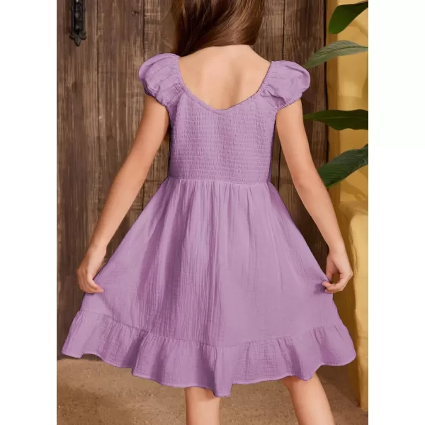 imageblibean Teen Girls Summer Cotton Dresses Smocked Sleeveless Sun Dress Size 615 YearsA Purple