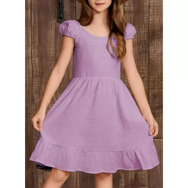 imageblibean Teen Girls Summer Cotton Dresses Smocked Sleeveless Sun Dress Size 615 YearsA Purple
