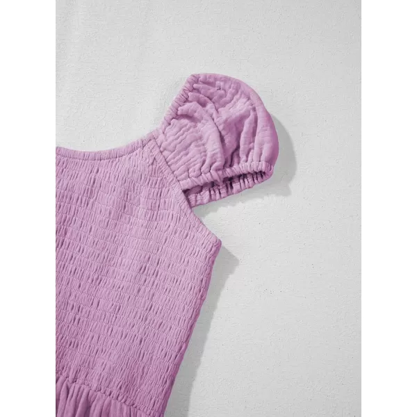 imageblibean Teen Girls Summer Cotton Dresses Smocked Sleeveless Sun Dress Size 615 YearsA Purple