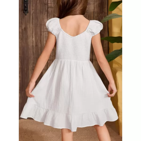 imageblibean Teen Girls Summer Cotton Dresses Smocked Sleeveless Sun Dress Size 615 YearsA White