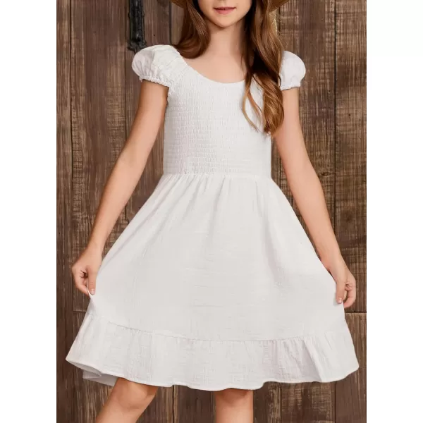 imageblibean Teen Girls Summer Cotton Dresses Smocked Sleeveless Sun Dress Size 615 YearsA White