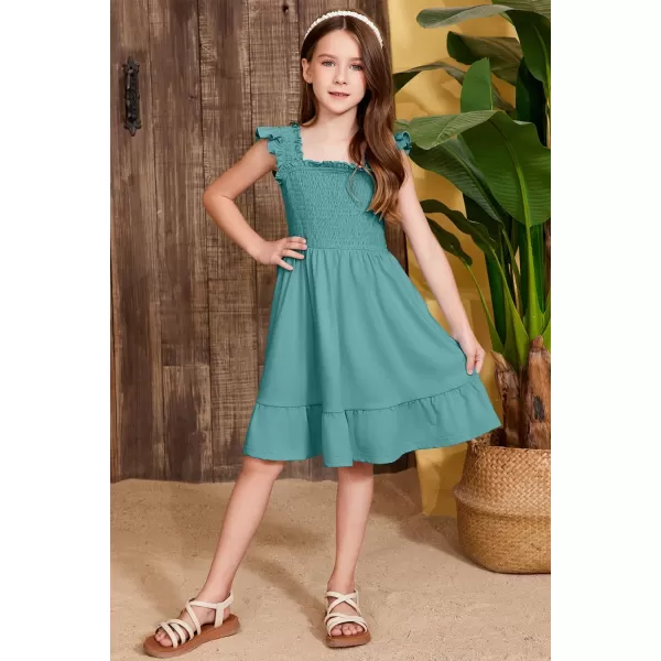imageblibean Teen Girls Summer Dresses Smocked Sleeveless Sundresses with Pockets Size 615 YearsA Green