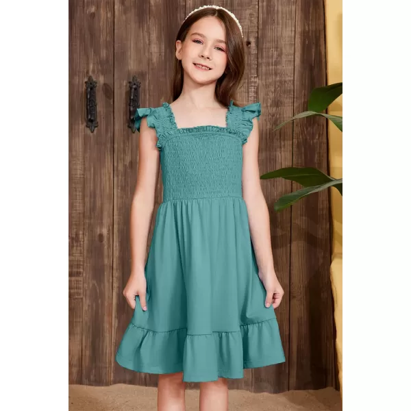 imageblibean Teen Girls Summer Dresses Smocked Sleeveless Sundresses with Pockets Size 615 YearsA Green