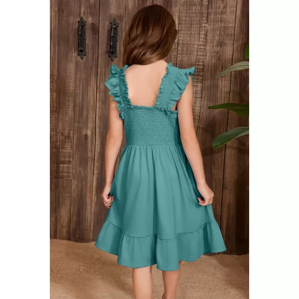 imageblibean Teen Girls Summer Dresses Smocked Sleeveless Sundresses with Pockets Size 615 YearsA Green