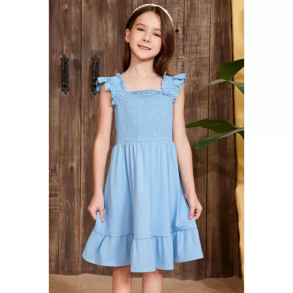 imageblibean Teen Girls Summer Dresses Smocked Sleeveless Sundresses with Pockets Size 615 YearsA Light Blue