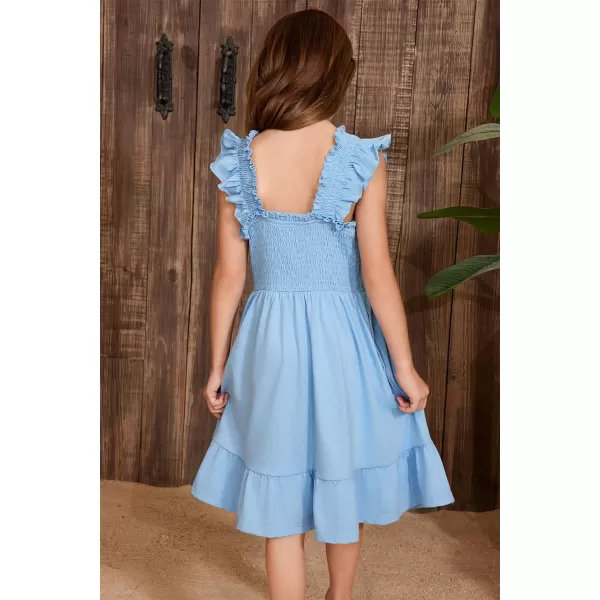 imageblibean Teen Girls Summer Dresses Smocked Sleeveless Sundresses with Pockets Size 615 YearsA Light Blue