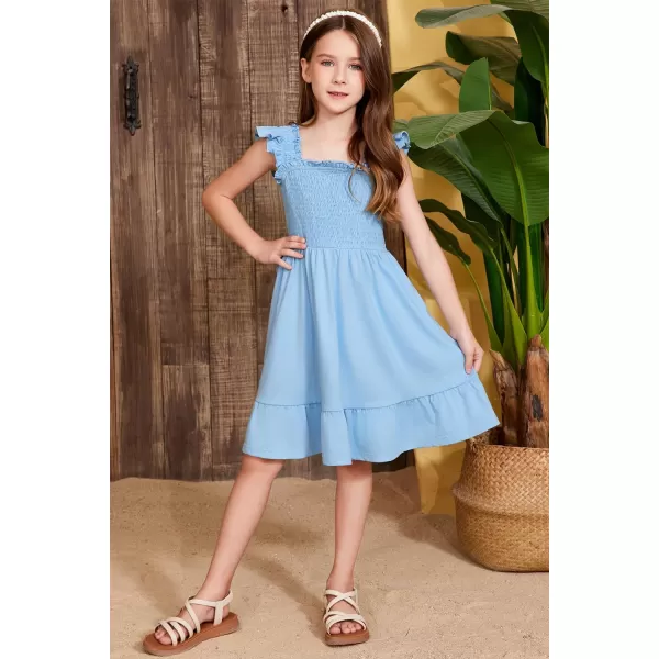 imageblibean Teen Girls Summer Dresses Smocked Sleeveless Sundresses with Pockets Size 615 YearsA Light Blue