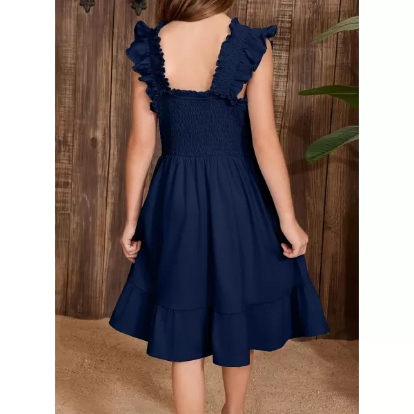 imageblibean Teen Girls Summer Dresses Smocked Sleeveless Sundresses with Pockets Size 615 YearsA Navy Blue
