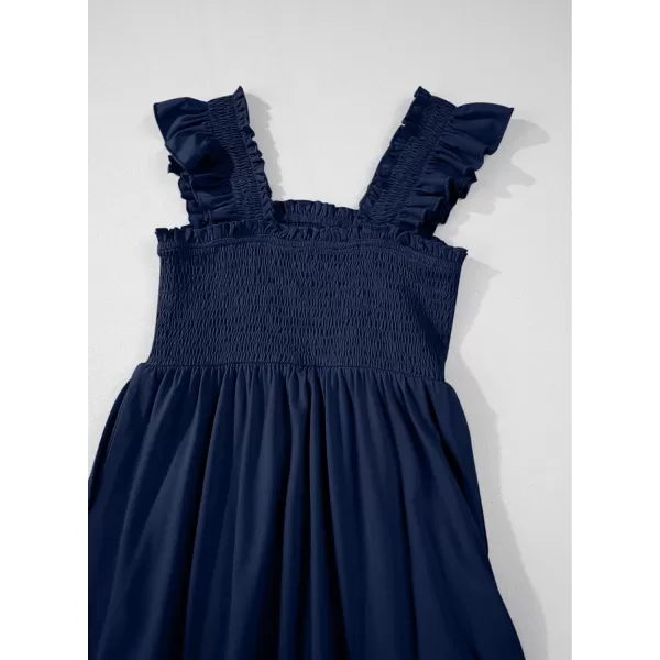 imageblibean Teen Girls Summer Dresses Smocked Sleeveless Sundresses with Pockets Size 615 YearsA Navy Blue