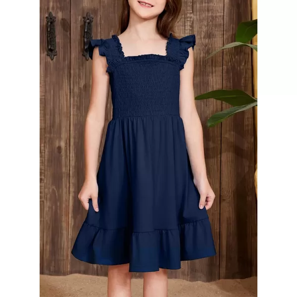 imageblibean Teen Girls Summer Dresses Smocked Sleeveless Sundresses with Pockets Size 615 YearsA Navy Blue