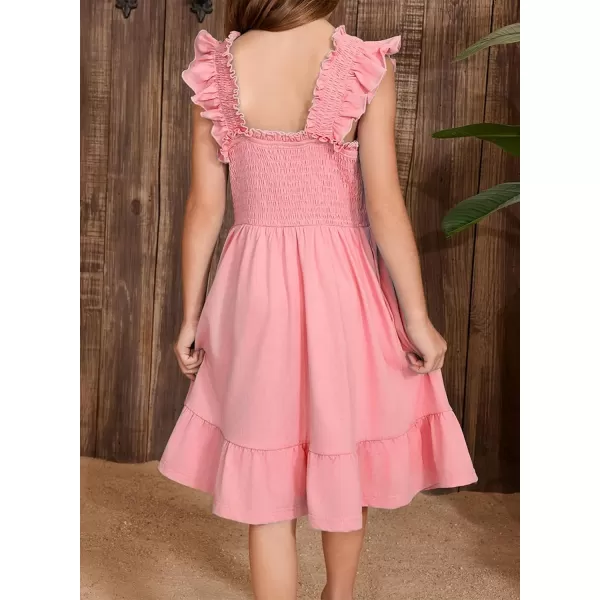 imageblibean Teen Girls Summer Dresses Smocked Sleeveless Sundresses with Pockets Size 615 YearsA Pink