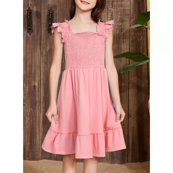imageblibean Teen Girls Summer Dresses Smocked Sleeveless Sundresses with Pockets Size 615 YearsA Pink