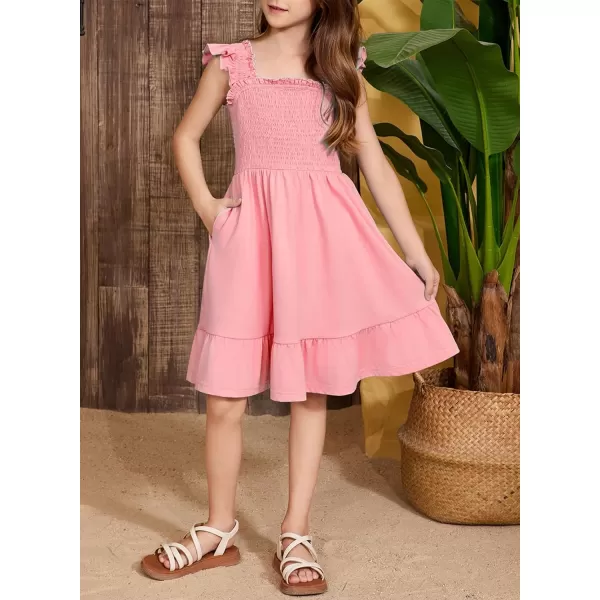 imageblibean Teen Girls Summer Dresses Smocked Sleeveless Sundresses with Pockets Size 615 YearsA Pink