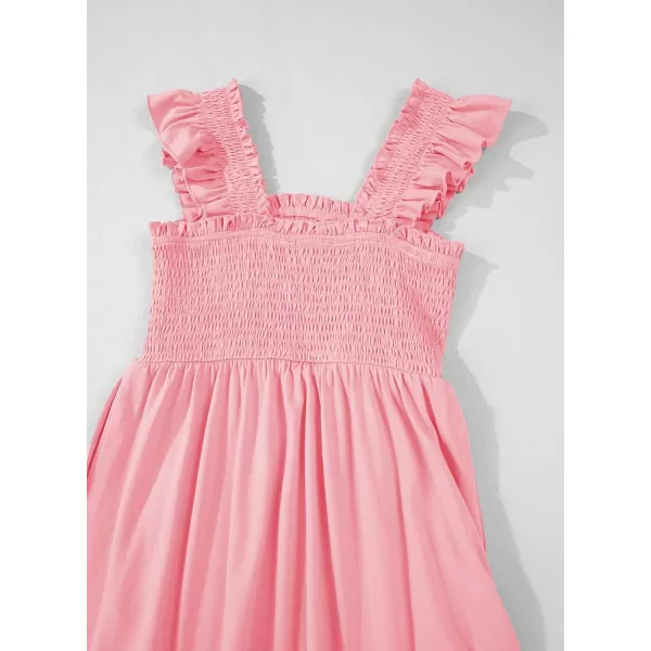 imageblibean Teen Girls Summer Dresses Smocked Sleeveless Sundresses with Pockets Size 615 YearsA Pink