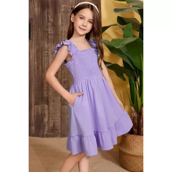 imageblibean Teen Girls Summer Dresses Smocked Sleeveless Sundresses with Pockets Size 615 YearsA Purple