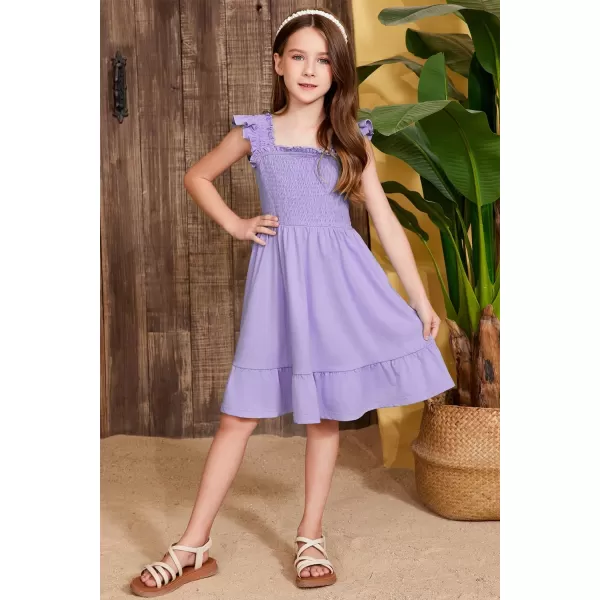 imageblibean Teen Girls Summer Dresses Smocked Sleeveless Sundresses with Pockets Size 615 YearsA Purple