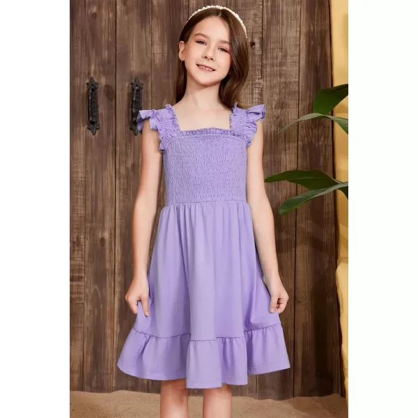 imageblibean Teen Girls Summer Dresses Smocked Sleeveless Sundresses with Pockets Size 615 YearsA Purple
