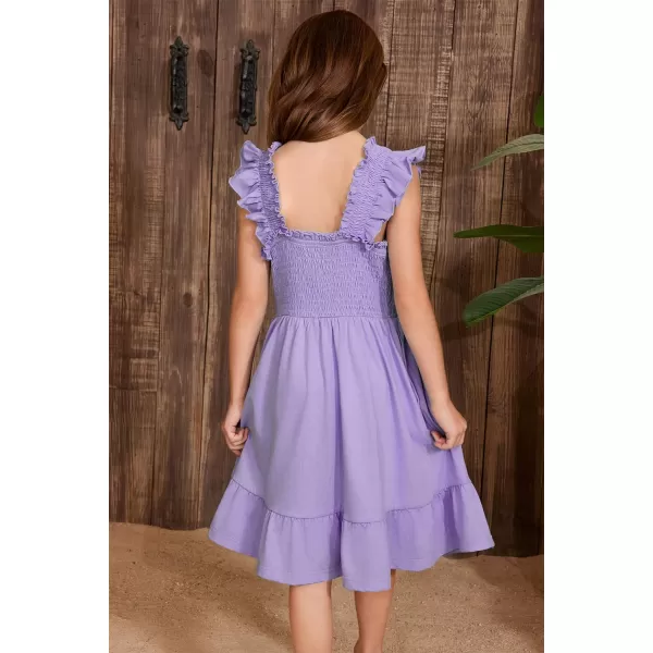 imageblibean Teen Girls Summer Dresses Smocked Sleeveless Sundresses with Pockets Size 615 YearsA Purple