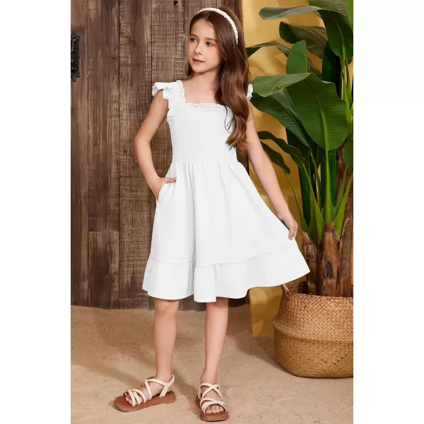 imageblibean Teen Girls Summer Dresses Smocked Sleeveless Sundresses with Pockets Size 615 YearsA White