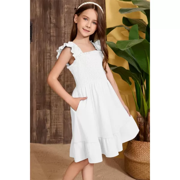 imageblibean Teen Girls Summer Dresses Smocked Sleeveless Sundresses with Pockets Size 615 YearsA White