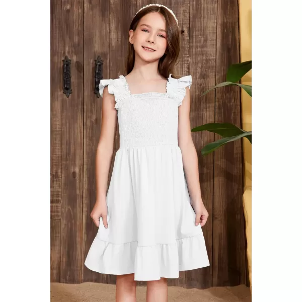 imageblibean Teen Girls Summer Dresses Smocked Sleeveless Sundresses with Pockets Size 615 YearsA White