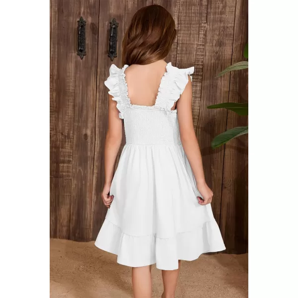imageblibean Teen Girls Summer Dresses Smocked Sleeveless Sundresses with Pockets Size 615 YearsA White